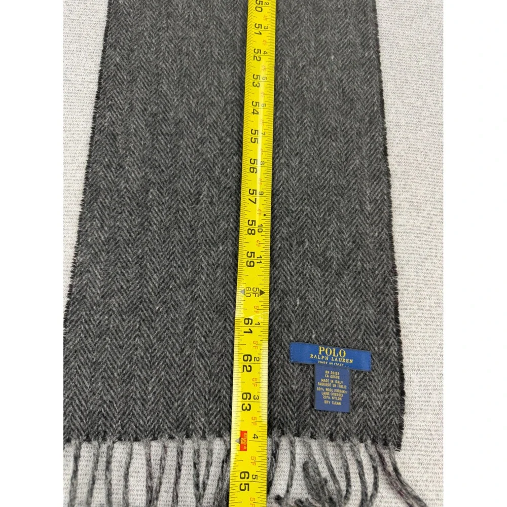 Polo Ralph Lauren Scarf Mens Grey Plaid Herringbone  Wool Blend Italy